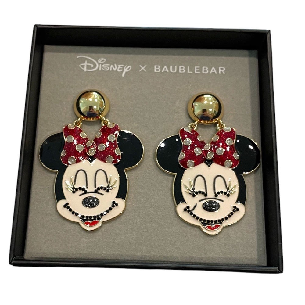 New Disney x BaubleBar Minnie Mouse Earrings With Gift Box